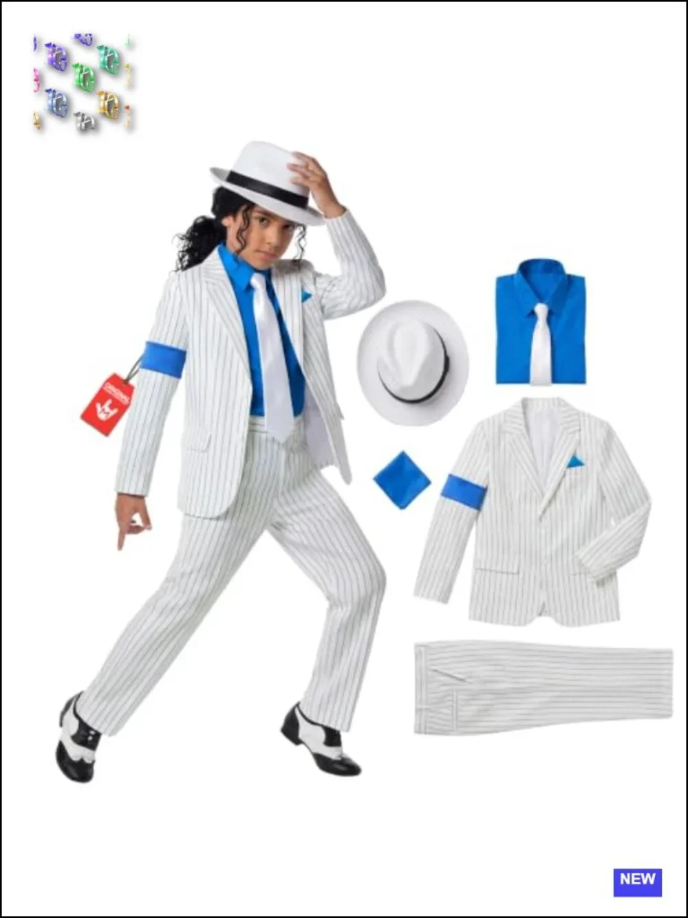 Pop Star Costume Kids Boys Halloween White Pinstripe Outfit with Hat